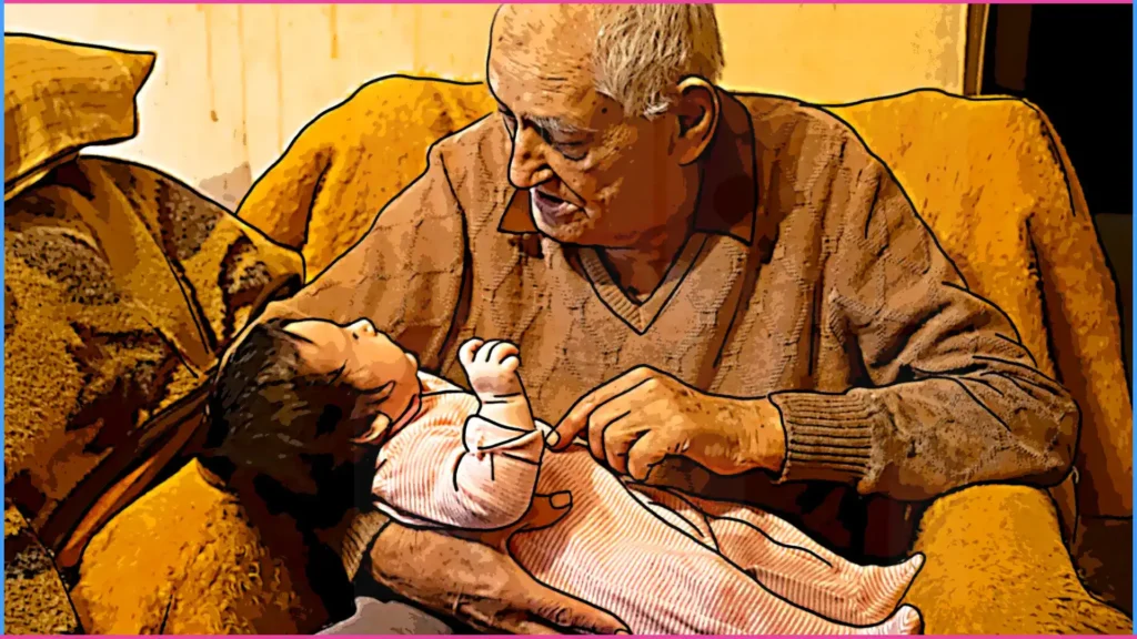 3 hónapos kislány dédipapája ölében