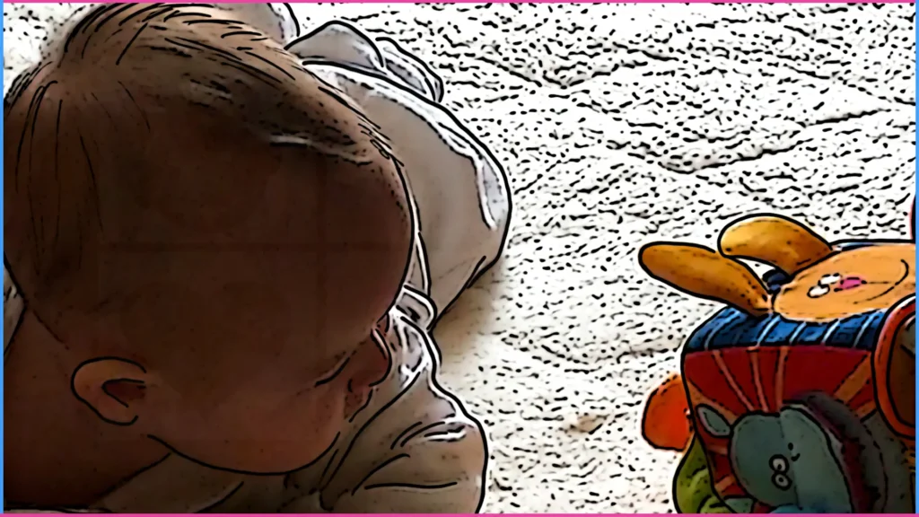 Baba hason fekve játékára figyel