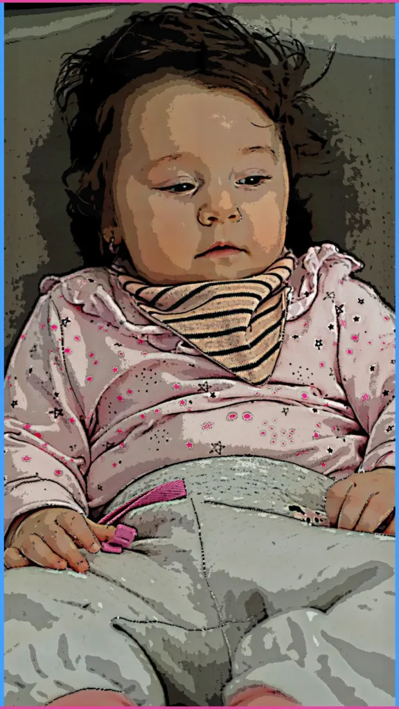 Baba kanapén, támaszkodva ül