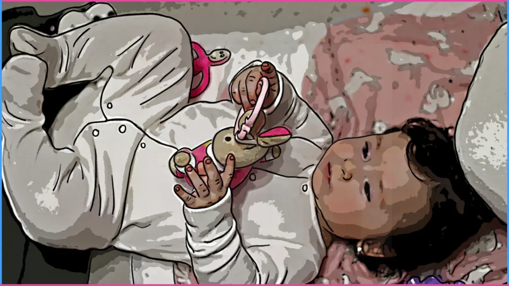 8 hónapos baba nyuszival játszik