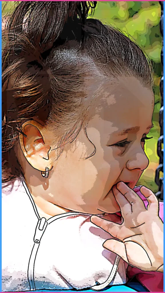 12 hónapos baba hintában ülve kezét szájába teszi