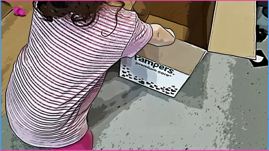 Az egy-másfél éves gyermek egyensúlya. Kislány dobozt tol maga előtt