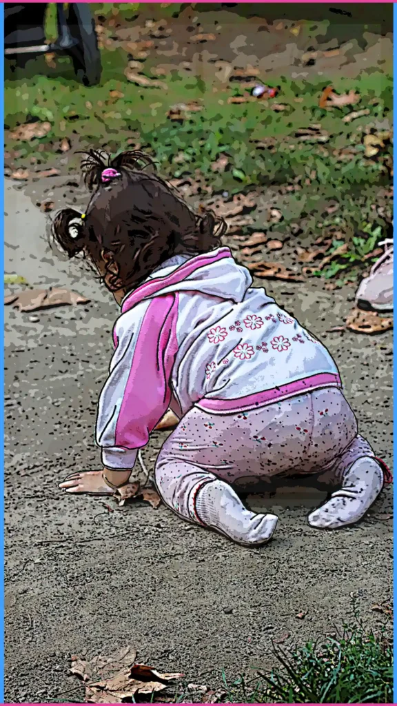 12 hónapos baba a homokban mászik